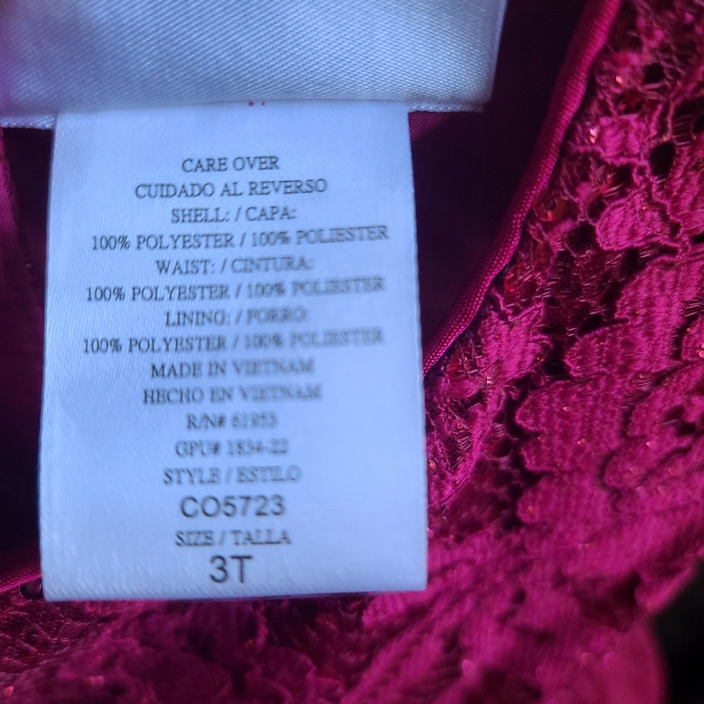 NWOT 3T Toddler Girl's Holidays Maroon Sparkling Dress With Belt - Picture 6 of 8